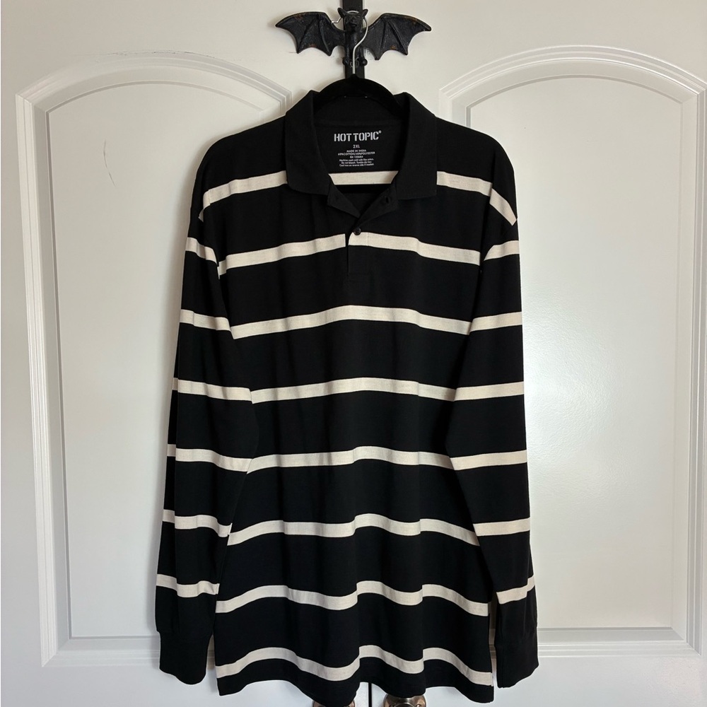 Hot Topic Y2K Black & Antique white Striped Long Sleeve Collar Relaxed Fit 2XL